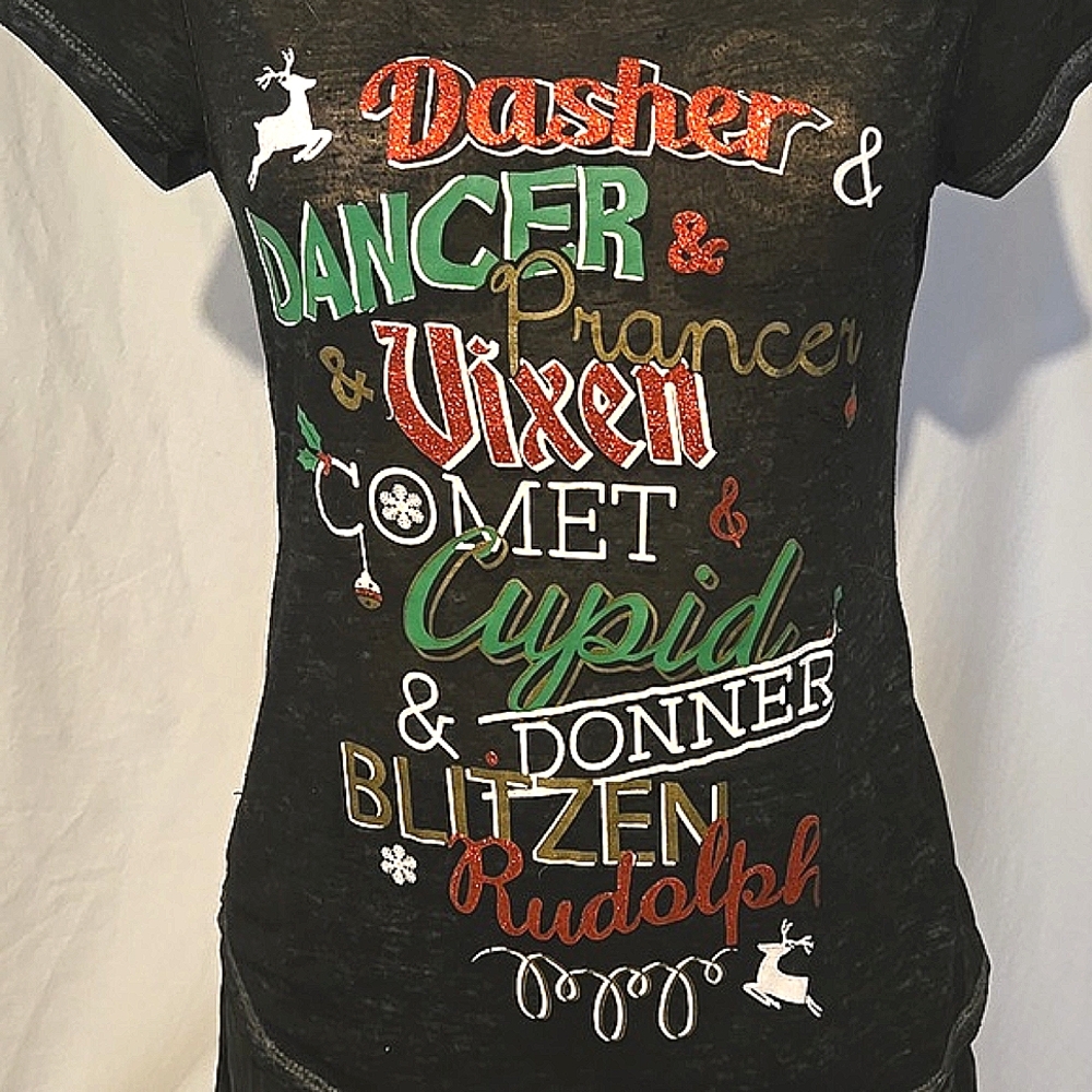 Rocker girl burnout reindeer Christmas T-shirt